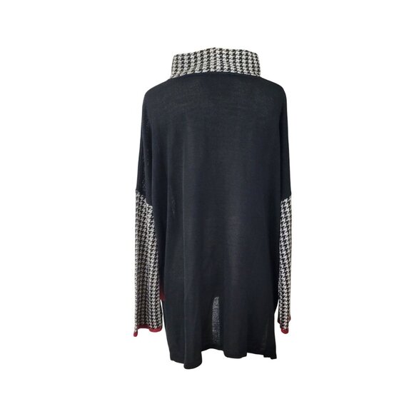 Roni Bis Black Houndstooth Color Block Mock Neck Pullover Vintage Sweater - Picture 5 of 6